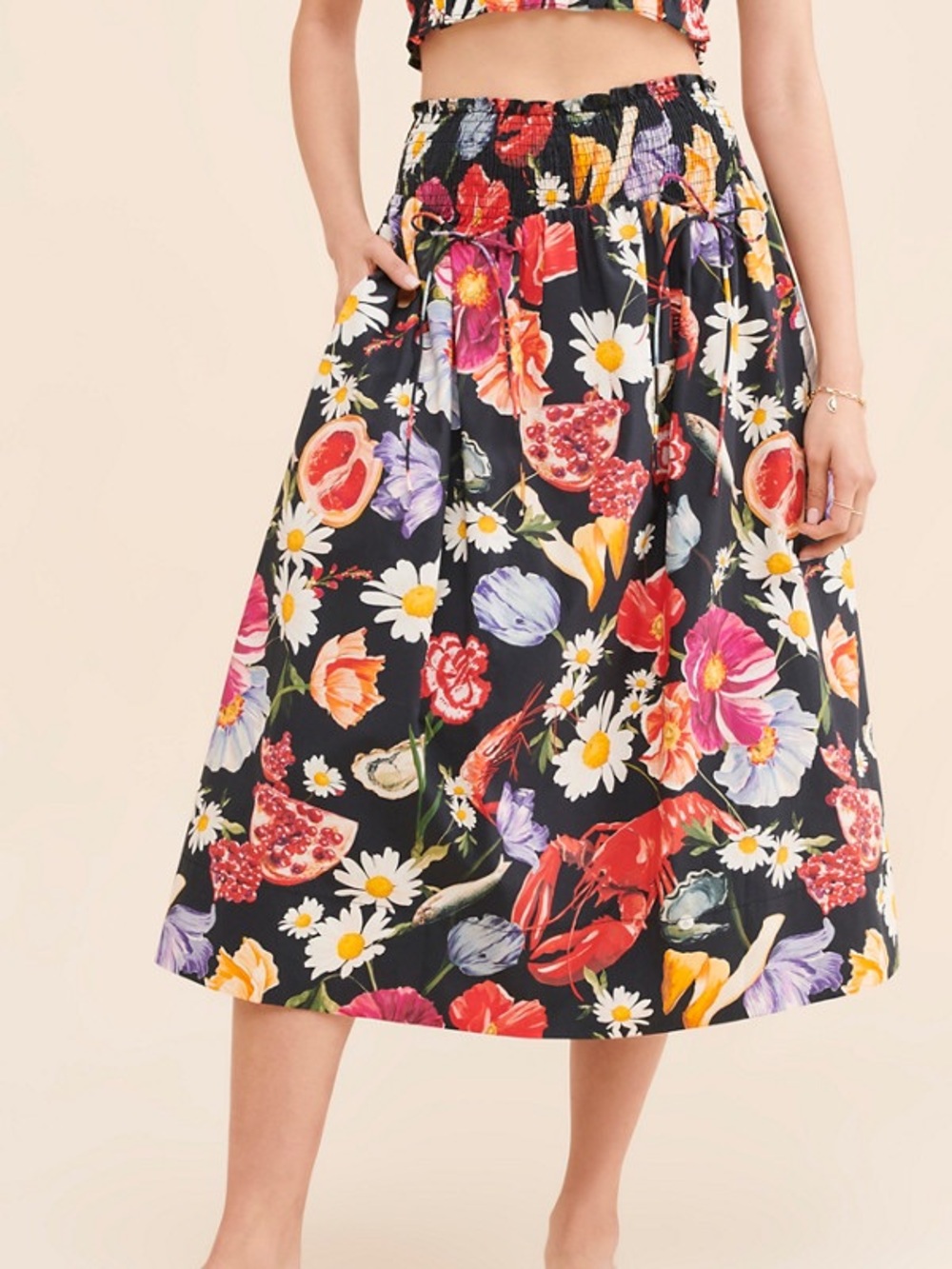 Allina Lu Kashi Midi Skirt Fruit Lobster Print